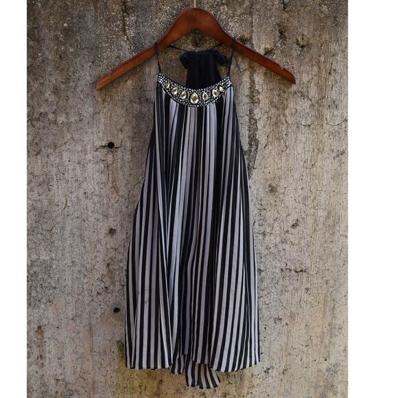 Victoria’s Secret Black & White Striped Halter Dress w/ Gem Embellishment Size M - Picture 1 of 4